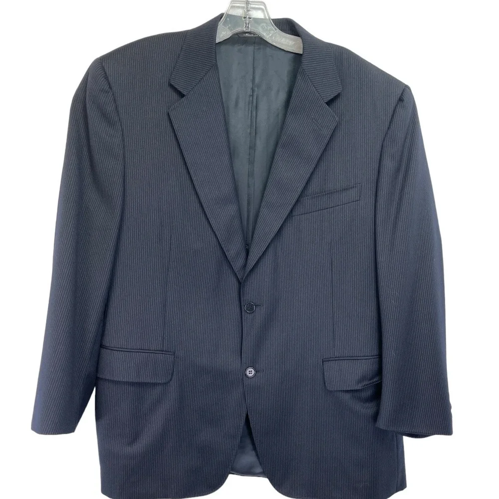 Canali Wool 2 Button Blazer Sz 54 Navy Blue Stripe Sport Coat Italy Made (BB28)‎